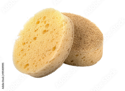 Two sponges for cleaning and scrubbing on transparent background