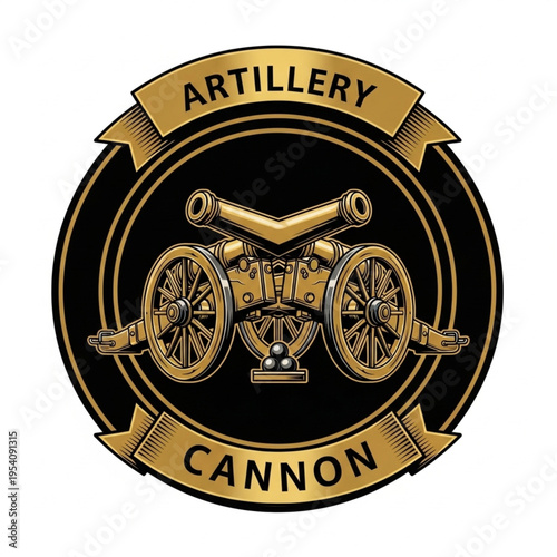 Vintage Artillery Cannon Logo Emblem Design.