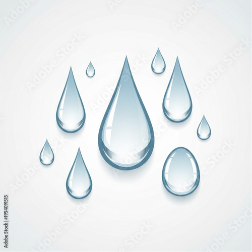 Water Droplets Falling Isolated on White Background.