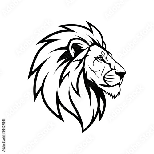 Lion Head Illustration with Flowing Mane.