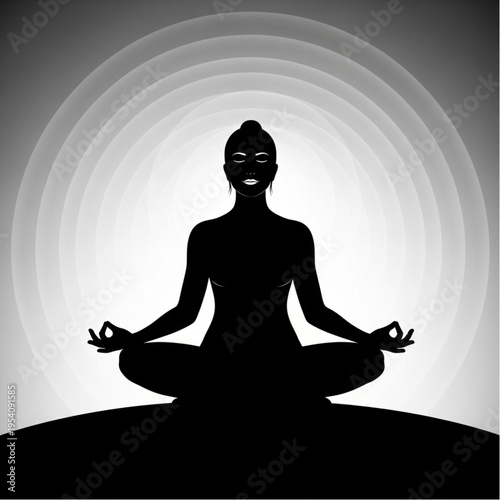 Woman Meditating in Lotus Position Silhouette.