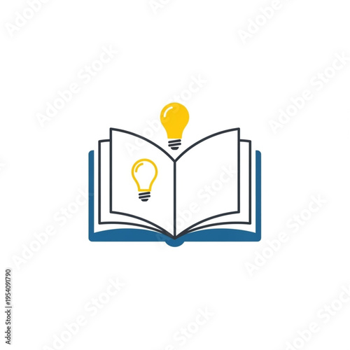 Open Book with Lightbulb Illustration Inside and Above.