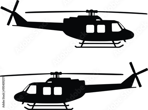 Helicopter silhouettes side view vector set featuring civilian and utility choppers isolated for aviation transport rescue and emergency services design