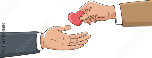 Hand giving heart symbol of love kindness charity support concept vector illustration human connection care donation gesture design