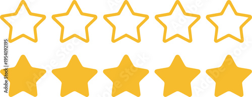 Two rows of five stars each showing varying levels of fill to indicate ratings or scores