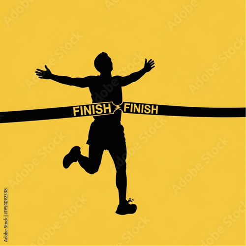 Silhouette of Runner Crossing Finish Line.