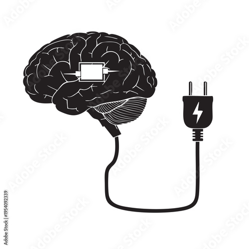 Brain Connected to Electrical Plug Concept of Energy Powering Human Thought and Cognition