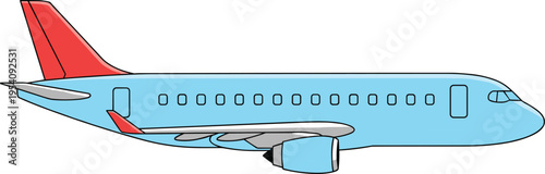 Commercial passenger airplane side view flat vector illustration with modern jet aircraft design isolated for aviation travel transport concept