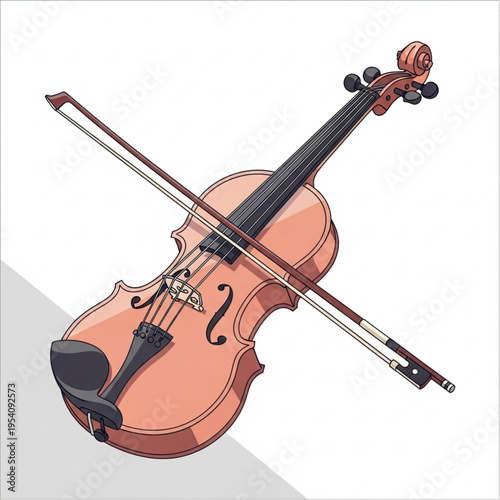 Violin Instrument with Bow and Strings.