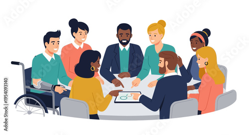 Diverse Business Team Meeting: Inclusive Collaboration & Strategic Planning with Digital Tablet