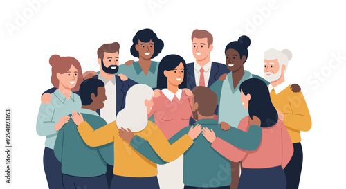 Diverse Group of Happy People Embracing Togetherness and Community Spirit, Illustrating Collaboration and Support