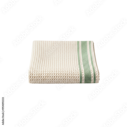 Folded beige waffle towel with green stripe