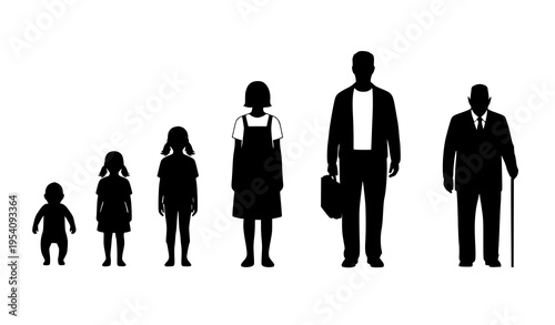 Generational human development silhouettes vector life cycle age transition set