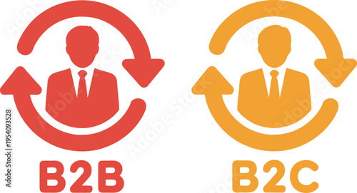 Illustration depicting the difference between business to business and business to consumer models