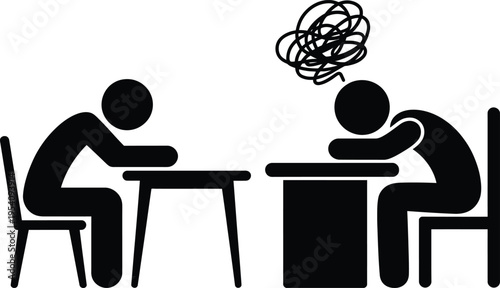 Two individuals experiencing contrasting mental states during a conversation or meeting