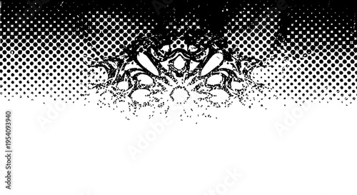 Explosion graphic design with black and white halftone dots gradient background featuring abstract, artistic,
