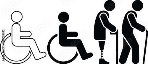 Symbols representing different types of mobility assistance needs in public spaces