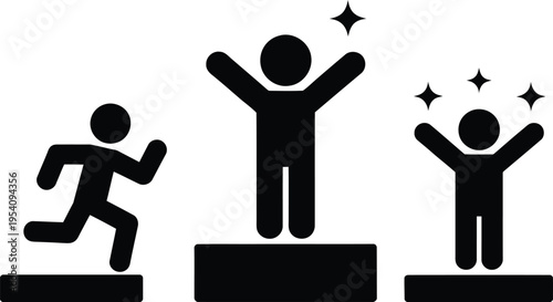 Celebrating achievements with different podium positions and gestures of joy