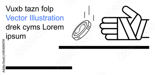 Decision making, financial choices, gambling, determination, minimalistic design, healthcare. Hand flipping a coin, wrapped in a bandage. Decision making and financial choices concept