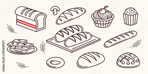 Various Baked Goods bread pastries line food bakery