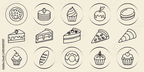 Various Desserts and Sweets Line cakes cupcakes muffins