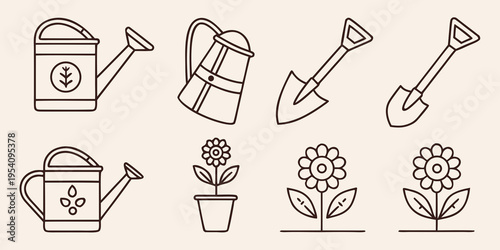 Gardening Tools and Flowers watering can shovel