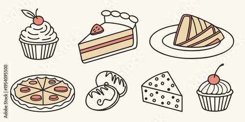 Various Desserts and Baked Goods cupcakes cake pizza