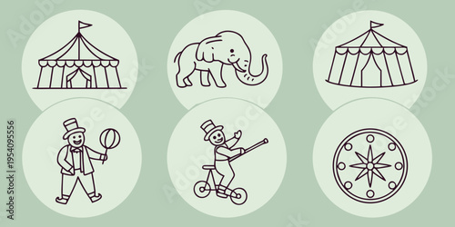 Circus including tent and elephant line black white