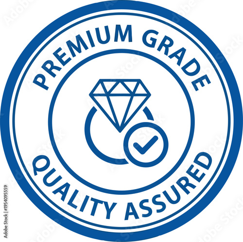 Quality assured premium grade stamp featuring linear diamond ring silhouette for jewelry appraisal and luxury branding