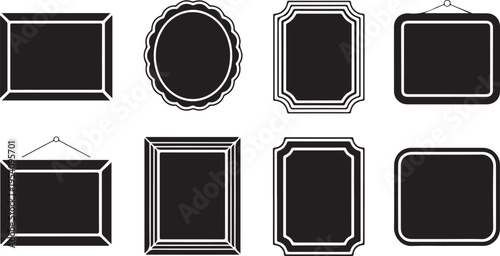 Collection of Various Black Silhouette Picture Frames with Different Shapes and Borders