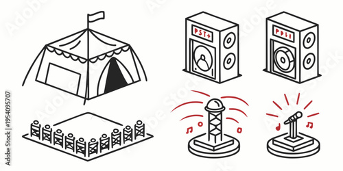 Black and white carnival with music and stage tent speakers