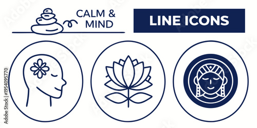 Calming mind and meditation line with lotus flower and Buddha mindfulness line lotus flower