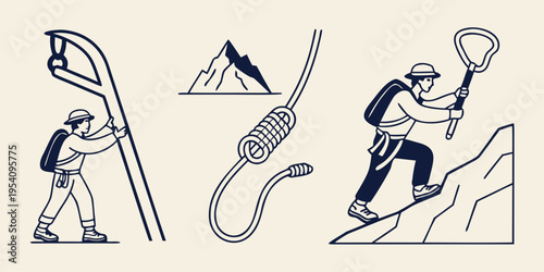 Climbers using ice axes and ropes on a mountain climbing