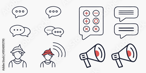Communication including speech bubbles and megaphones people talking