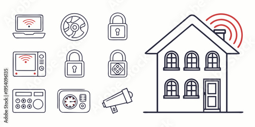 Smart home security with house and lock symbols laptop
