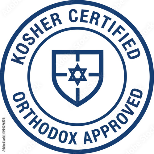 Kosher certified orthodox approved blue emblem for food products religious dietary law compliance symbol seal