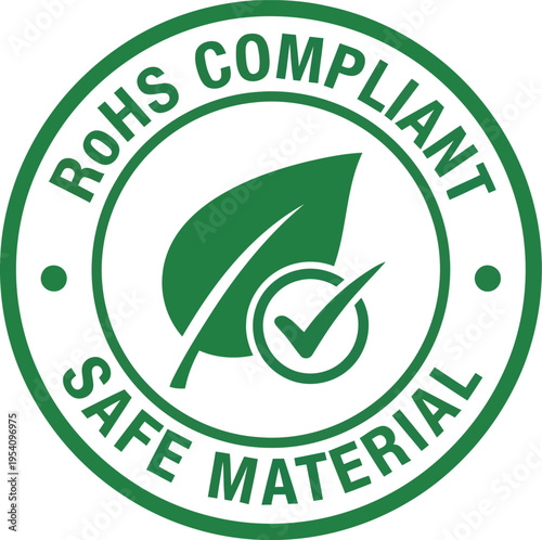 Rohs compliant safe material green leaf with check mark and circle for eco friendly products