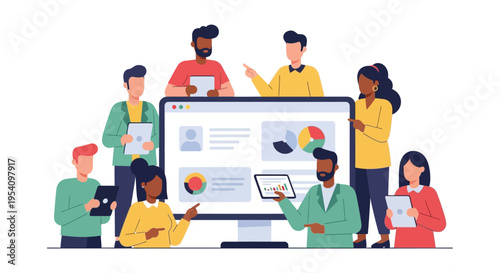 Wallpaper Mural Diverse Business Team Collaborating on Data Analytics Dashboard and Digital Strategy with Modern Flat Design Torontodigital.ca