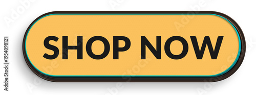Cuadro en lienzo Modern shop now button glossy rounded ui element for online store promotion isol