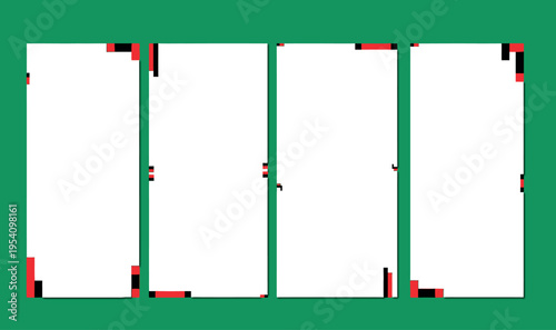 Modern Brutalist Vertical Banner Set with Minimalist Geometric Accents: Swiss Style Vector Layouts featuring Black and Red Corner Patterns on White Background for Social Media Stories and Print.