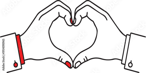 Heart Shape Hand Gesture Line Art Illustration with Red Accents