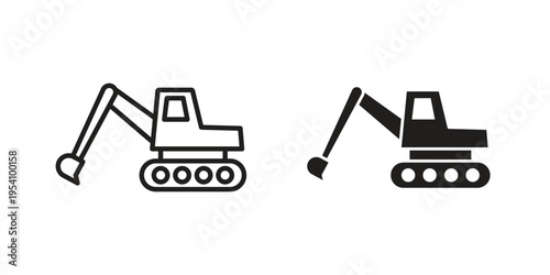 Excavator icon logo vector. Set of line icons. flat designs