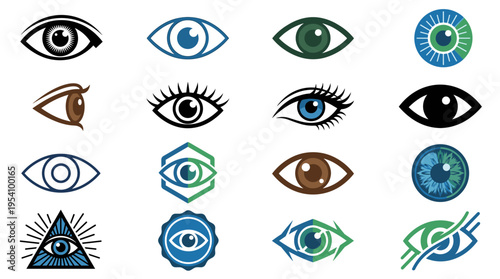 A collection of diverse eye illustrations, showcasing various styles, colors, and perspectives.