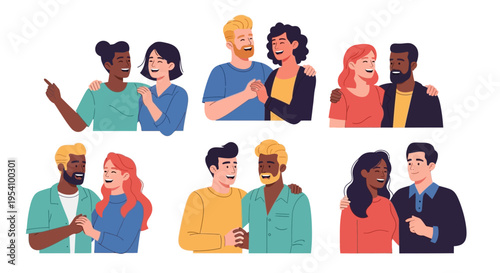 Diverse Couples Illustration Set: Happy Multicultural Relationships, Love, Friendship & Partnership