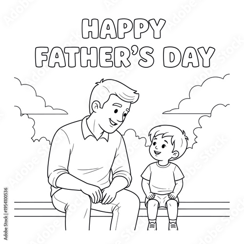 Happy father's day coloring page with silhouette of dad and child