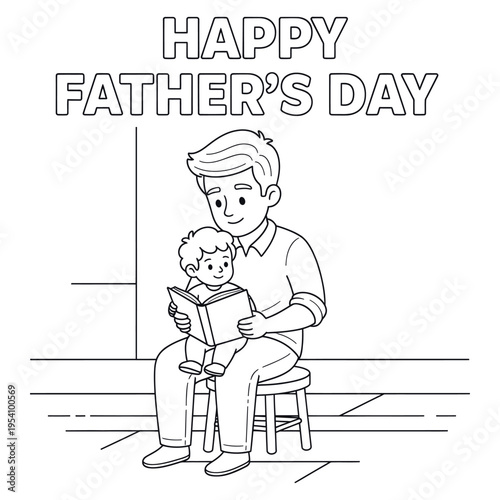 Happy father's day coloring page with silhouette of father and child