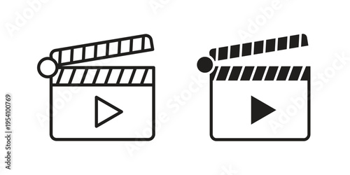 Film clapperboard icon logo vector. Set of line icons. flat designs