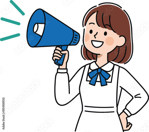 Woman using a megaphone to make an announcement with sound waves