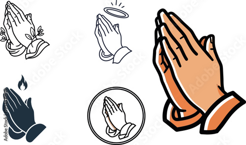 Praying hands icon set with religious spiritual and faith concepts