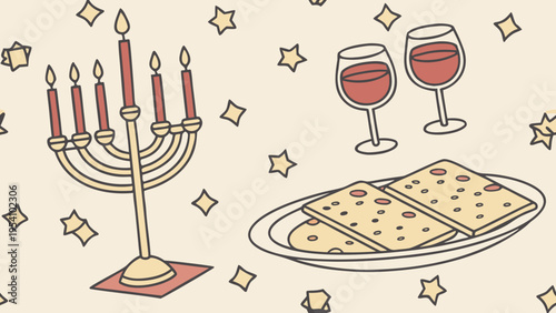 Hanukkah symbols vector illustration set